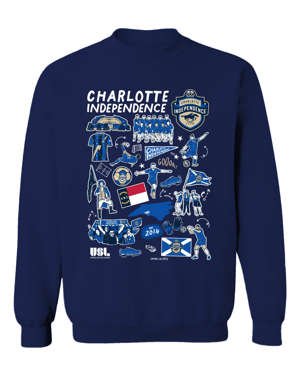 Charlotte Independence Cotton Crewneck Pullover Sweatshirt Navy Womens