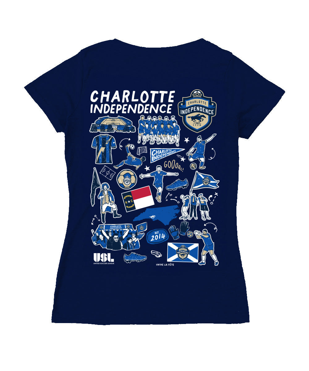 Charlotte Independence Women's V-neck Fitted Navy Cotton T-Shirt
