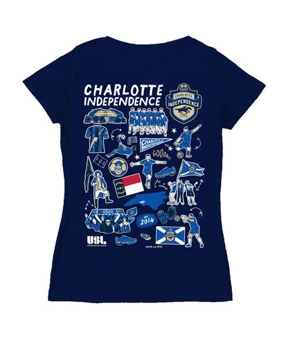 Charlotte Independence Women's V-neck Fitted Navy Cotton T-Shirt