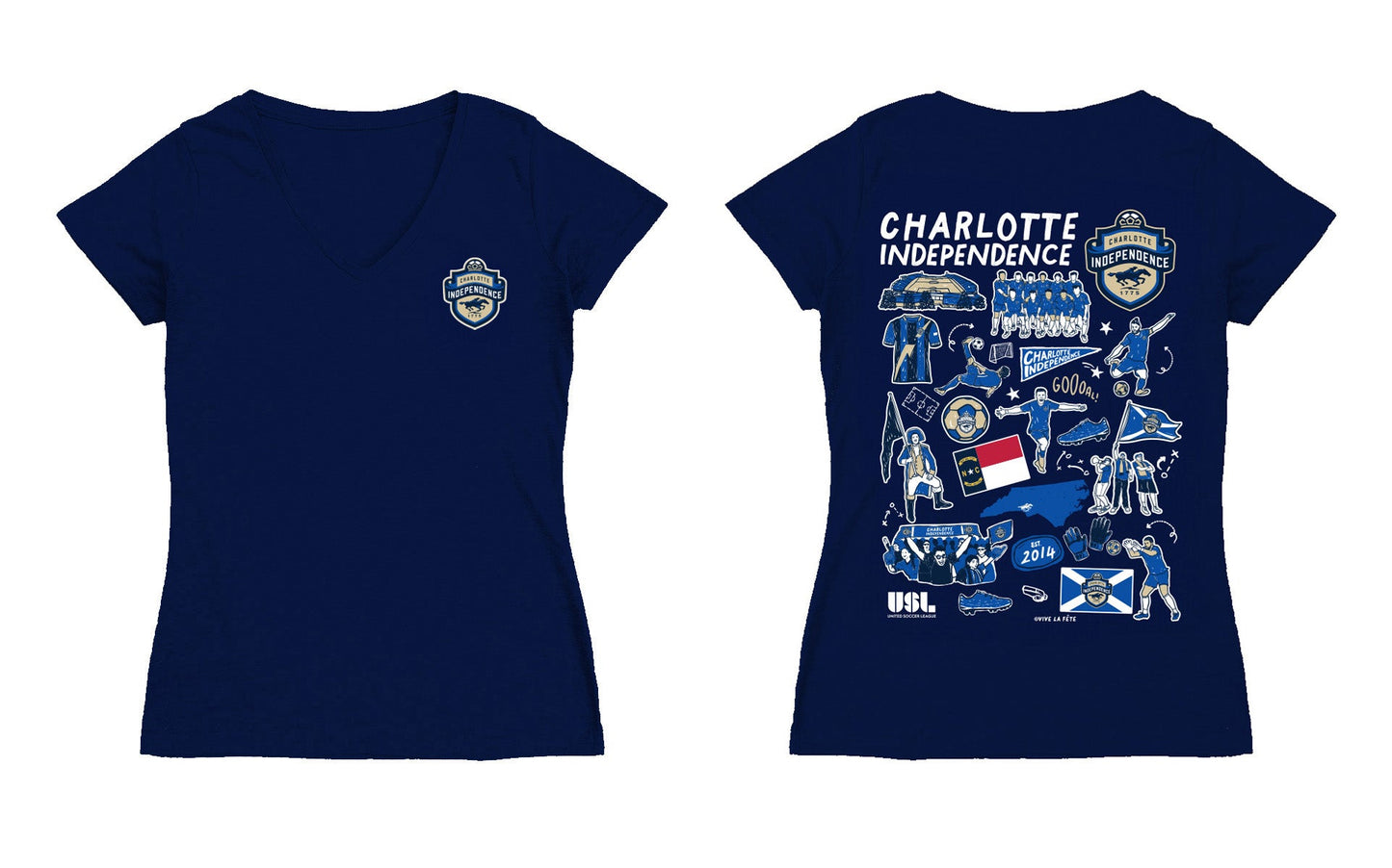 Charlotte Independence Women's V-neck Fitted Navy Cotton T-Shirt
