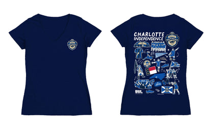 Charlotte Independence Women's V-neck Fitted Navy Cotton T-Shirt